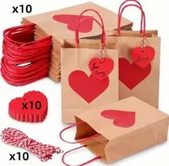 ハート型紙袋 各10個セット ギフト袋 バレンタイン
