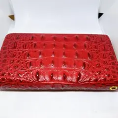 長財布 革 大容量 多機能 ラウンドファスナー レッド