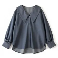 natural couture 襟付き シャツ ブラウス ブルー F