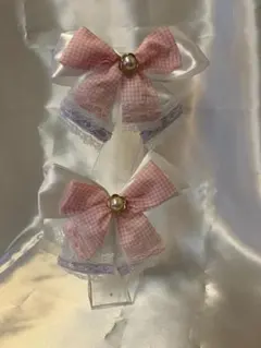 アイドル衣装　リボンヘアクリップ ピンクとホワイト　2個セット