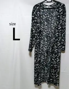 【匿名発送】カーディガン　ロング丈　ワンピース　花柄　モノトーン　レディース　Ｌ