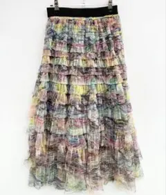 試着のみ　美品　Meridian 総柄チュールフリルロングスカート