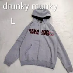 古着 フルジップフード付きパーカー Lサイズ グレー 裏起毛 メンズ k3425