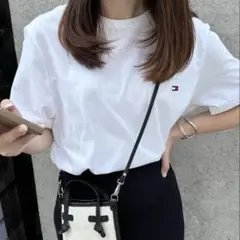 TOMMY HILFIGER ロゴ刺繍 クルーネック 半袖Tシャツ ホワイトのサムネイル