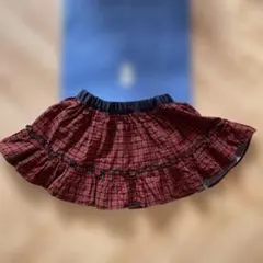 ファミリア　リバーシブル　スカート　赤チェック　80