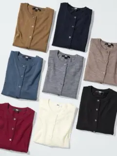 【美品】UNIQLO / メリノクルーネックカーディガン ブラウン