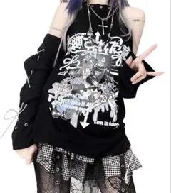 【最安値】サブカル 地雷 ロングTシャツ オフショルダー