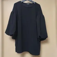 しまむらバルーンスリーブ 黒 五分袖 トップス