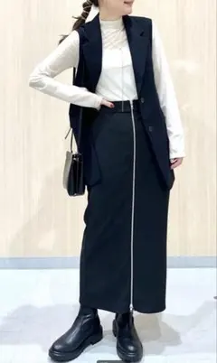 フロントジップナローロングスカート