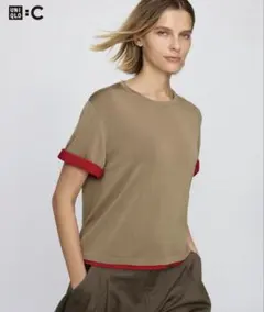 ユニクロC ボクシーニットT／ウォッシャブル ベージュ S