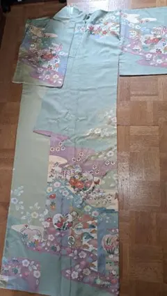 青緑色とパープルグラデーションの花柄訪問着