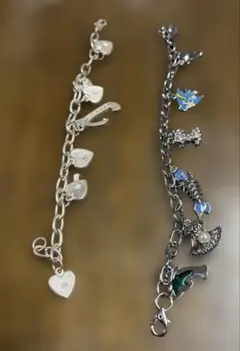 2000祭り！2個セット！　シルバー ハートと動物チャーム ブレスレット