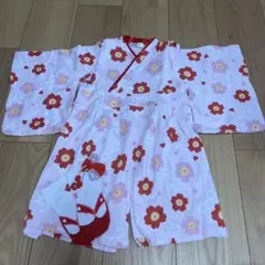 花柄ピンク着物スタイルベビー服、靴下、髪留めセット