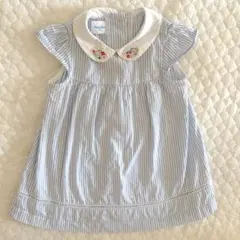 【familiar】水色ストライプ 花柄刺繍カラーの夏ワンピ