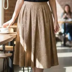 新品未使用 ジーユー GU フレアスカート L ベージュ 模様入 ロング