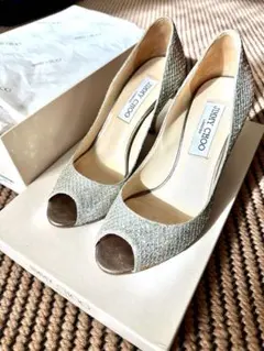 JIMMYCHOO ジミーチュウ グリッターパンプス　オープントゥシルバー