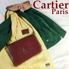 希少美品　Cartier　ビンテージ　燕脂×金　ショルダーバッグ　本革レザーのサムネイル