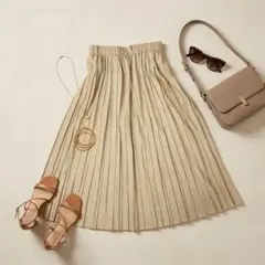 プリーツスカート ドット柄 ベージュ 日本製 レトロ ガーリー カジュアル 古着