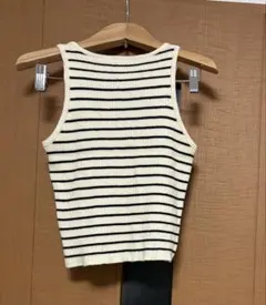 値下げ交渉◎ アイボリー・ブラックストライプ ノースリーブ　タンクトップ