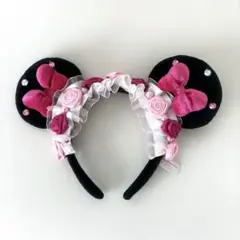 ミニーカチューシャ ピンク 薔薇 バラ　ディズニー