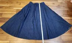 ユニクロ デニム ロングスカート フレアウエストゴムバックジップポケット付き L