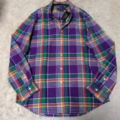 新品タグ付き♢ポロラルフローレン ポニー刺繍 チェックシャツ ボタンダウン 紫