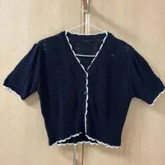 ニット　トップス　紺色