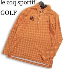 [美品]ルコック スポルティフ ゴルフ長袖 ドット柄 オレンジポロシャツ M