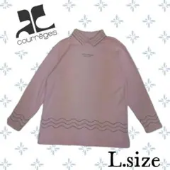 a3〚courrèges〛ピンク 長袖襟付アンティークトレーナーLサイズ