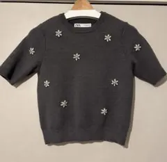 ZARA ニット　半袖　ビジューのサムネイル