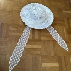 ホワイト　ストローハット　麦わら帽子
