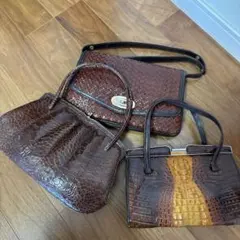 レザー型押しハンドバッグ3点まとめ売り☆ブラウン ヴィンテージ