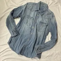長袖シャツ 長袖 デニムシャツ シャツ デニム デニム風 ライトブルー