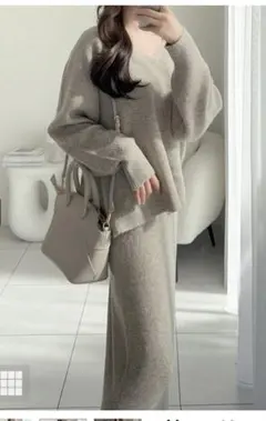 GRL Vネックニットトップス×タイトスカートニットセットアップLサイズ