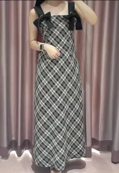 An MILLE リボンチェックキャミOP ロング　ブラック