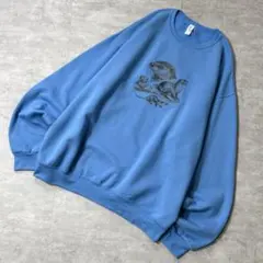 デザイン抜群 00s JERZEES カワウソ 刺繍 スウェット アニマル 水色