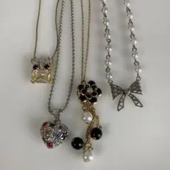 フクロウ・ハート・花モチーフ ネックレスセット、ジュニア用