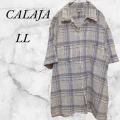 インド製　CALJA　半袖シャツ　オープンカラー　チェック　LL ベージュ系