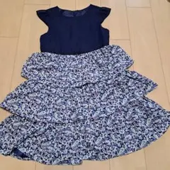 ネイビー ノースリーブ ワンピース フリル