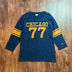 【古着】Champion 七分袖ナンバリングTシャツ ネイビー 良品 サイズMのサムネイル