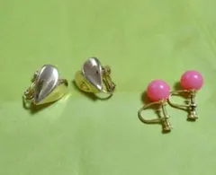 ハート＆ピンクボール イヤリング 2点セット