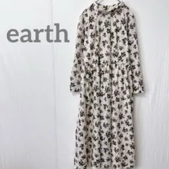 【アース earth】花柄長袖マキシワンピース フリーサイズ シミ多数
