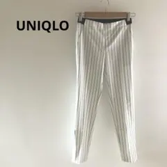 美品 ユニクロ ストレッチテーパードアンクルパンツ クロップド ピンストライプ