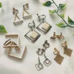 イヤリング　しかく□さんかく△モチーフ　おまとめ6点セット