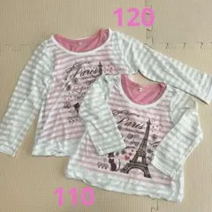 袖シースルー 長袖カットソー 2枚セット110 120 姉妹 おそろい