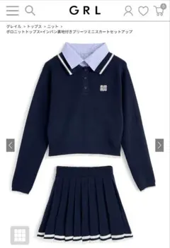 ポロニットトップス×インパン裏地付きプリーツミニスカートセットアップ[fs28]