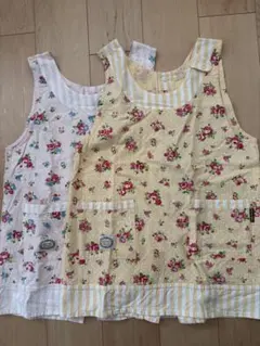 2枚セット　花柄コットンエプロン　未使用イエロー　１回使用ピンク