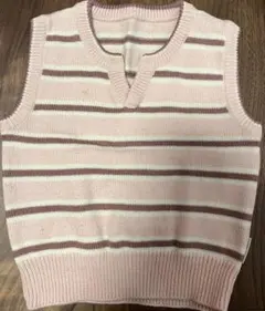 80cm ボーダー柄 Vネック ニットベスト ピンク ベビー キッズ