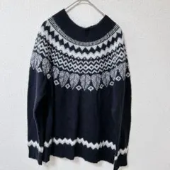 no Jean L ノルディック柄　セーター　L ブラック　ニット　トップス