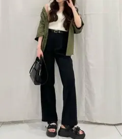 GU カットソースラックス[標準丈68.5〜72.5cm] ブラック S